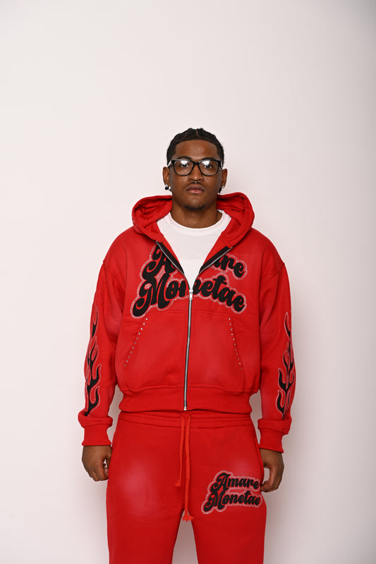 “Amare Monetae Oversize Rhinestone Hoodie & Pants Set”