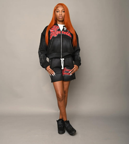 Amare Monetae Rhinestone Hoodie & Shorts Set